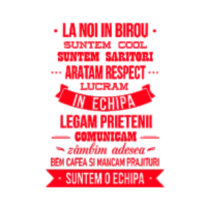 Sticker decorativ pentru perete, La noi in birou, 30x50cm, rosu
